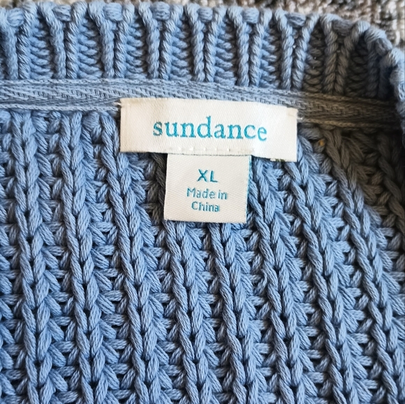 Sundance Womens Crochet Cardigan XL Blue Chunky Knit V Neck Button Front - Picture 5 of 14